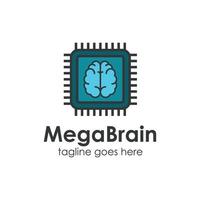 modelo de design de logotipo mega cérebro com tecnologia de chip. perfeito para negócios, mobile, app, dados, ícone, tecnologia, etc. vetor