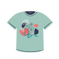 t-shirt para design de mulheres. azul com flores. isolado no esboço plano de moda branca, sportswear modelo de vestuário, estilo urbano casual. frente. ilustração vetorial de moda. roupas de verão na praia vetor