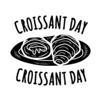 visão aérea do logotipo de vetor desenhado à mão sólida de croissant e pires