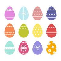 conjunto de ovos de páscoa coloridos. ovo para férias com padrões pintados de círculos, linhas, flores. Festival da Primavera. ovos de páscoa feliz vetor