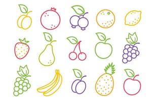 vector set ícones de frutas e bagas em estilo simples.