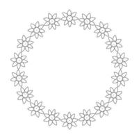 coroa de flores. o quadro de flores é desenhado no estilo doodle ilustração em preto e branco isolada em um fundo branco para fazer convites e cartões postais círculo de elementos ilustração vetorial vetor