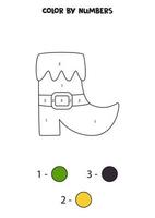 bota de desenho animado de cor por números. planilha para crianças. vetor