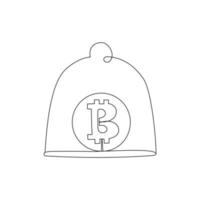 desenho de linha contínua, bitcoin sob ilustração vetorial de cúpula de vidro. conceito de dinheiro seguro. seguro financeiro. vetor