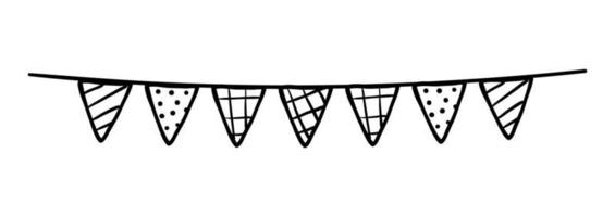 doodle bandeiras de estamenha de festa para decoração. guirlanda de esboço de linha preta vetor