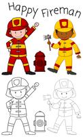 Personagem de bombeiro feliz Doodle vetor