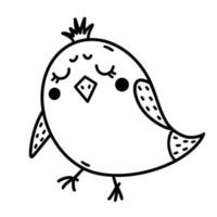 ícone de vetor de frango bonitinho. mão desenhada ilustração isolada no fundo branco. sonhos engraçados de garota com os olhos fechados. esboço de aves. pássaro doodle monocromático, conceito de decoração e design