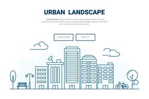 Paisagem de construção no conceito de cidade. design para site de página de destino de paisagem urbana urbana. Thine Line art.
