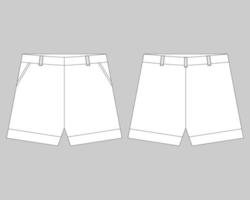 modelo de design de shorts de esboço técnico. ilustração vetorial de short feminino vetor