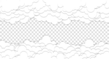 nuvens na bandeira do céu azul. nuvem branca no céu azul em estilo de corte de papel. nuvens em fundo transparente. nuvem de papel de vetor clouds.white no projeto de corte de papel de céu azul. ilustração de arte de papel vetorial
