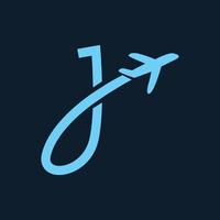 letra j com design de ilustração vetorial de ícone de logotipo de transporte de viagem de avião vetor