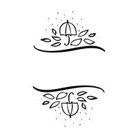 Folhas da ilustração do vetor do outono e armação da beira do guarda-chuva com fundo do texto do espaço. Esboço de doodle pincel preto com cabaças para o feriado do dia de ação de Graças