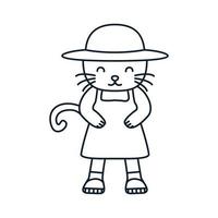 ilustração animal de desenho animado bonito gato ou gatinho com vetor de ícone de logotipo de linha de chapéu