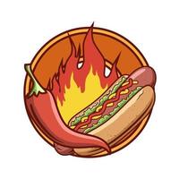 design de logotipo de cachorro-quente picante vetor