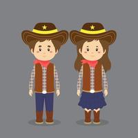 personagem de casal vestindo fantasia de cowboy vetor