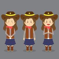 personagem de cowboy com várias expressões vetor