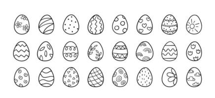 definir ovos de páscoa desenhados à mão. esboço de rabiscos. ilustração vetorial linear. vetor