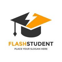 flash modelo de logotipo de vetor de estudante. este design usa o símbolo do trovão e do chapéu. adequado para a educação.
