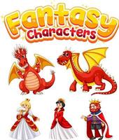conjunto de dragões e personagens de desenhos animados de conto de fadas vetor