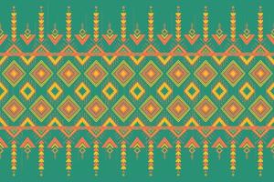 laranja amarelo no verde. design tradicional de padrão oriental étnico geométrico para plano de fundo, tapete, papel de parede, roupas, embrulho, batik, tecido, estilo de bordado de ilustração vetorial vetor