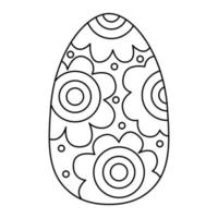 ovo fofo decorado com flores. ótimo para cartões de páscoa, livros para colorir. doodle ilustração desenhada à mão contorno preto vetor