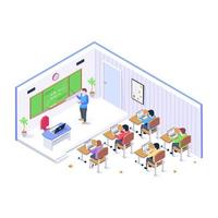 uma ilustração isométrica bem projetada de uma sala de aula. vetor