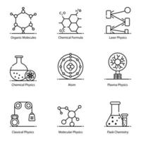 pacote de ícones planos de física molecular vetor