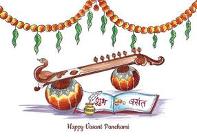 fundo de cartão de celebração de vasant panchami feliz vetor