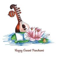 feliz vasant panchami hindu festival fundo de cartão de celebração vetor