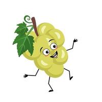 personagem de uva com emoção feliz, rosto alegre, olhos de sorriso, braços e pernas. pessoa com emoticon de expressão, baga ou fruta. ilustração vetorial plana vetor