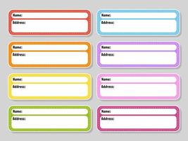 nome e etiqueta de endereço. para suprimentos infantis e roupas infantis. adesivos brilhantes. etiqueta retangular. ilustração vetorial de cor isolada. vetor