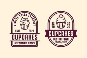 logotipo premium de design vetorial de cupcakes vetor