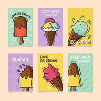coleção de cartões de sorvete de desenho à mão vetor