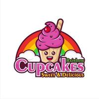 logotipo premium de design de arco-íris de cupcakes