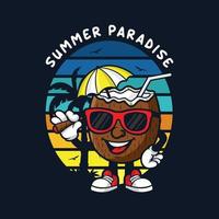 projeto de paraíso de verão de mascote de coco vetor