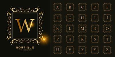 letra w ou alfabeto inicial de coleção com modelo de logotipo dourado de moldura floral ornamento de luxo. vetor