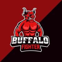 logotipo da mascote do lutador de búfalo. emblema de design de modelo para uma equipe esportiva e esportiva. vetor