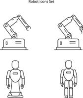 conjunto de ícones de robô isolado no fundo branco. ícone de robô linha fina contorno símbolo de robô linear para logotipo, web, app, ui. sinal simples do ícone do robô. vetor