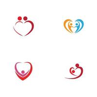 logotipo do coração e design de pessoas, conceito de vetor de caridade e apoio, ilustração vetorial de amor e vida feliz.