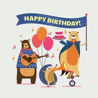 Ilustração de animais dos desenhos animados bonitos para festa de aniversário feliz de crianças vetor