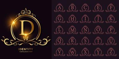 alfabeto inicial de coleção com ornamento de luxo ou modelo de logotipo dourado de moldura floral. vetor