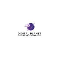 modelo de logotipo de planeta digital em fundo branco vetor