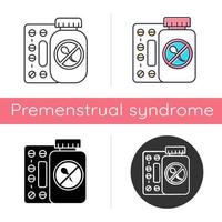 ícone de controle de natalidade. prevenção de gravidez indesejada. precaução de parto não intencional. anticoncepcional oral. ajuda síndrome pré-menstrual. design plano, estilos lineares e de cores. ilustrações vetoriais isoladas vetor