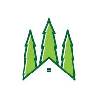 pinheiro verde com ilustração de design gráfico de vetor de ícone de símbolo de logotipo em casa