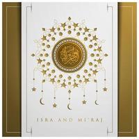 cartão isra e miraj design de vetor padrão floral islâmico com caligrafia árabe de ouro brilhante para fundo, banner, papel de parede, ilustração, decoração e capa