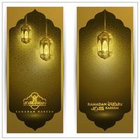 cartão de saudação ramadan kareem design de vetor de fundo de ilustração islâmica com bela caligrafia árabe e lanternas para banner, papel de parede, decoração, panfleto, brosur e capa