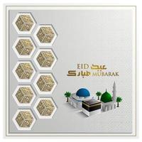 eid mubarak saudação design de vetor de fundo de ilustração islâmica com bela caligrafia árabe e kaaba para cartão, banner, papel de parede, brosur, decoração e capa