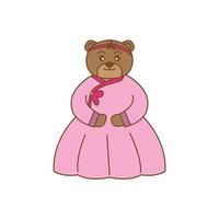 urso com ilustração de vestido de cultura coreana desenho bonito vetor