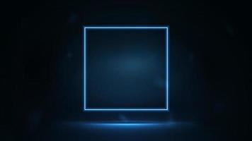 moldura quadrada neon azul no quarto escuro. cena escura com moldura quadrada para suas artes vetor