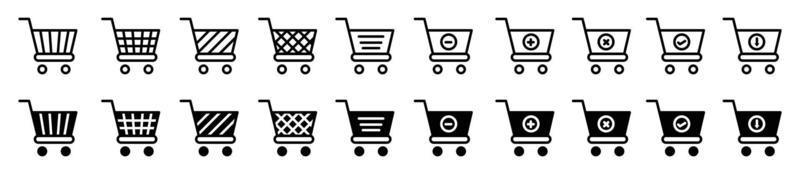 loja e venda de símbolo de carrinho de compras cheio e vazio vetorial, conjunto de ícones de linha de carrinho de compras vetor